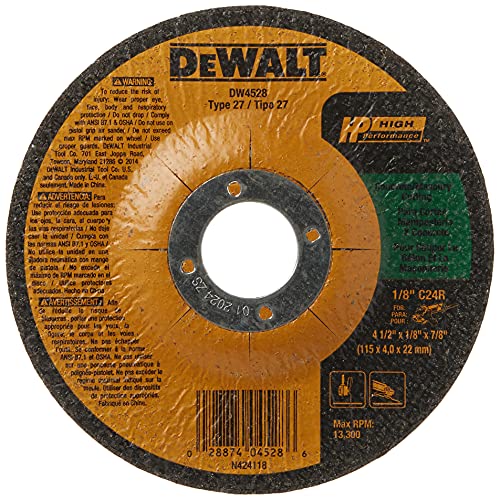 DEWALT 4-1/2" Cut Off Wheel, Concrete/Masonry, 4-1/2" x 1/8" x 7/8" (DW4528) , Yellow