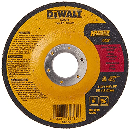 DEWALT DW8424 Thin Cutting Wheel, 4-1/2-Inch x .045-Inch x 7/8-Inch, Pack of 2