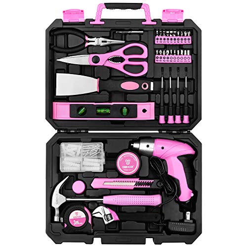 Pink Tool Kit: DEKO Tool Set with Screwdriver for Women General Household Hand Tool Kit with Toolbox Storage Case 98 Piece
