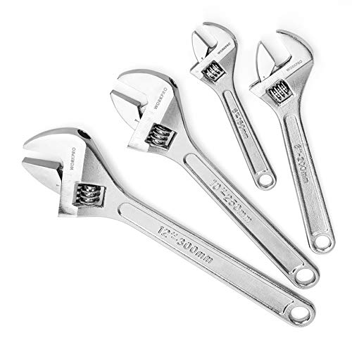 WORKPRO 4-Piece Adjustable Wrench Set, Forged, Heat Treated, Chrome-Plated (6-inch, 8-inch, 10-inch, 12-inch)