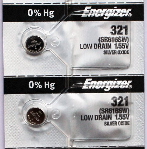 2PC Energizer 321 SR616SW Silver Oxide 1.55V Coin Cell Battery - Made in Japan